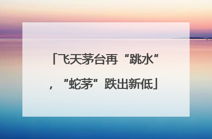 飞天茅台再“跳水”，“蛇茅”跌出新低